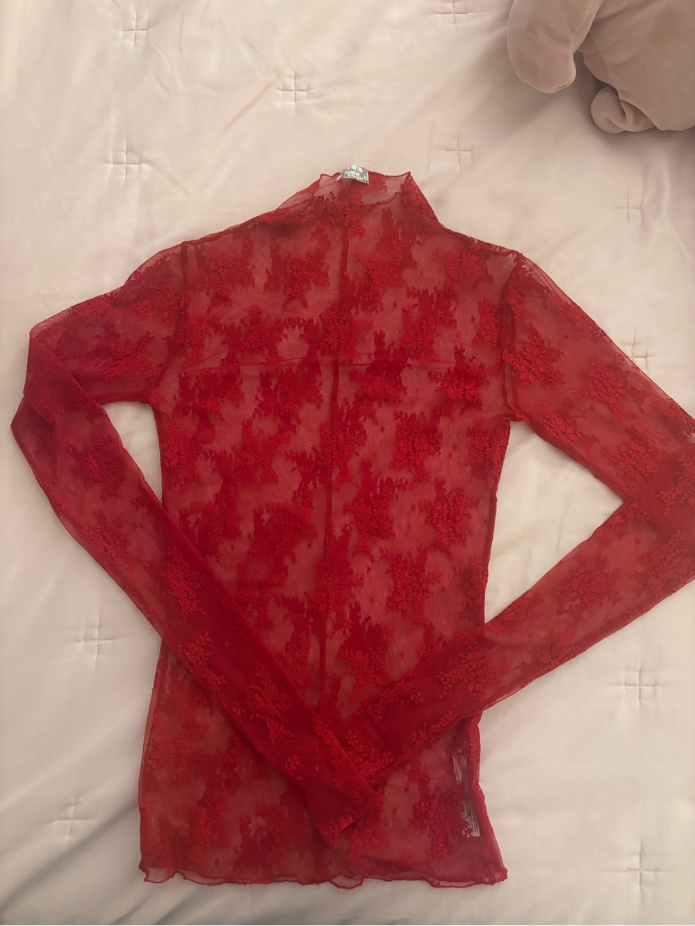 Free People Red Sheer Lace Long Sleeve Top